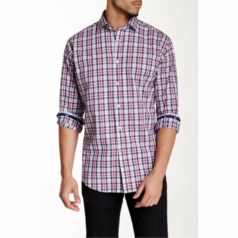 Thomas Dean | Button Front Collar Dress Shirt Mens Size XL Purple Cotton
